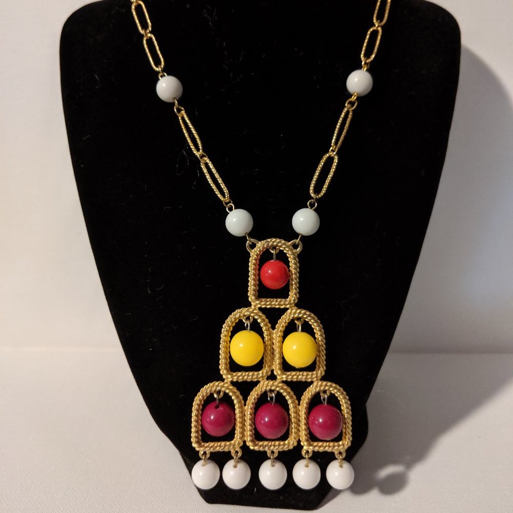 Pyramid of Red & Yellow Vintage Necklace